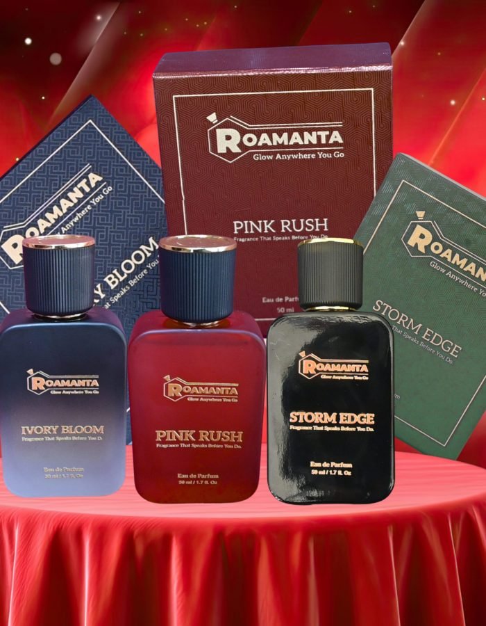 Roamanta Luxury Three Perfume Gift Set | Storm Edge, Ivory Bloom & Pink Rush | Perfume for Men and Women
